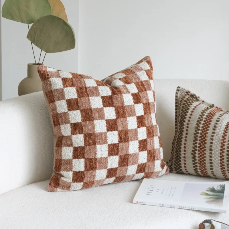 30X50/45X45CM Reddish Brown Throw Pillow Cover Jacquard Wide Edge Stamping Waist Cushion Cover Decor Home Decorative Pillowcase