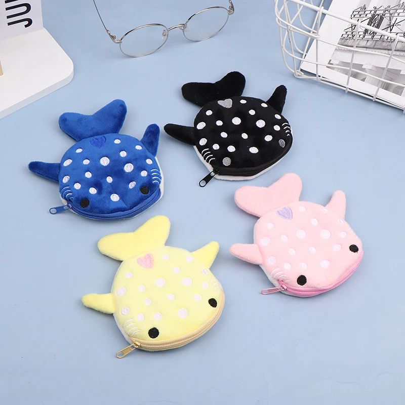 Plush Shark Coin Purse Cartoon Cute Coin Purse Zip Plush Three-dimensional Coin Purse Headphone Bag Wallet Key Holder