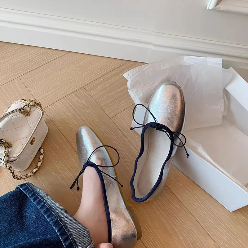 

Fashion Women Flats Shoes 2026 Spring Summer Design Bow Women Shoes Casual Cow Leather Comfortable Round Toe Dress Shoes Female