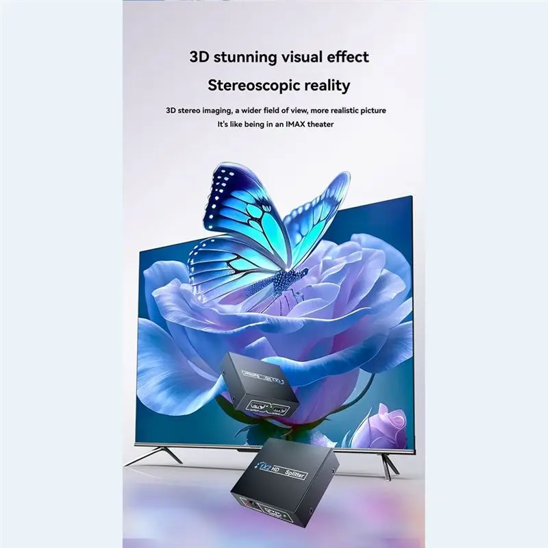 AS95 -Compatible Splitter 1 in 2 Out, 4K 30Hz Video Distributor, HDR, for Laptop PC TV Monitor, US Plug, Metal, Black