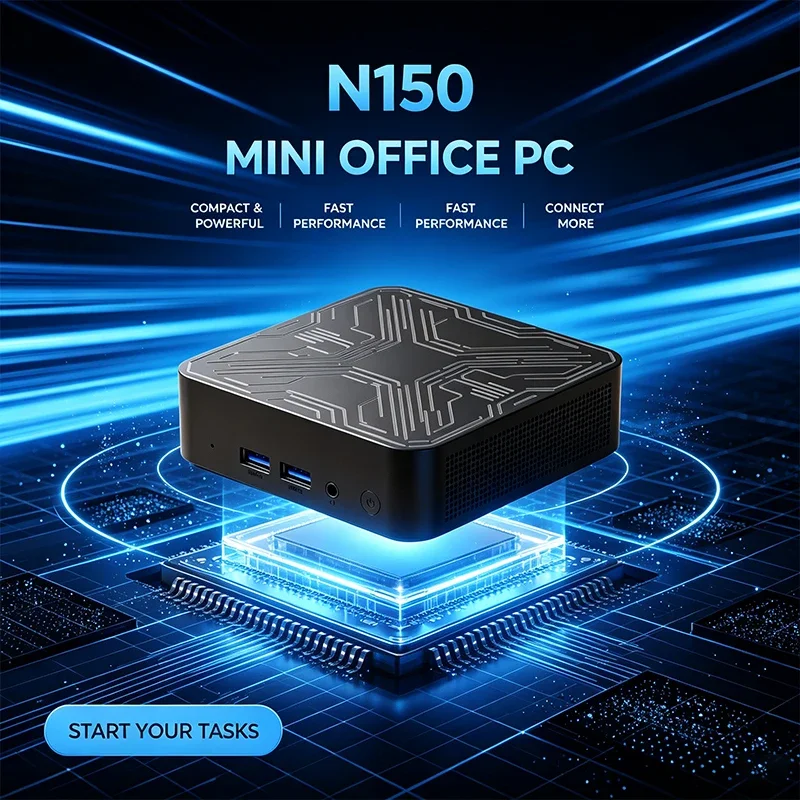High‑Speed Mini Office PC Intel N150 Small Desktop Computer Fast Performance Rich Ports for Business Office Home Gaming