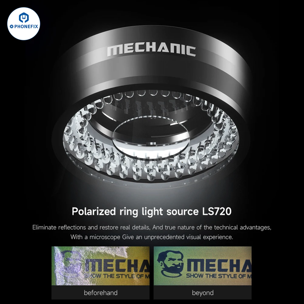 Imagem -02 - Anel de Luz de Microscópio Mecânico Ls720 Lâmpada de Anel Polarizada Elimina Reflexão para Indústria de Reparo de Solda Microscópios Estéreo