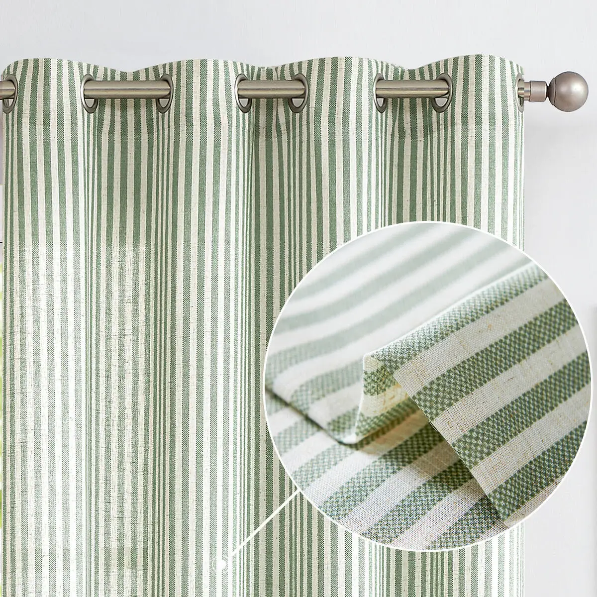 JINCHAN 2PCS Linen Curtains For Living Room Bedroom Ticking Striped Window Treatment Light Filtering Drapes Grommet Top Curtain