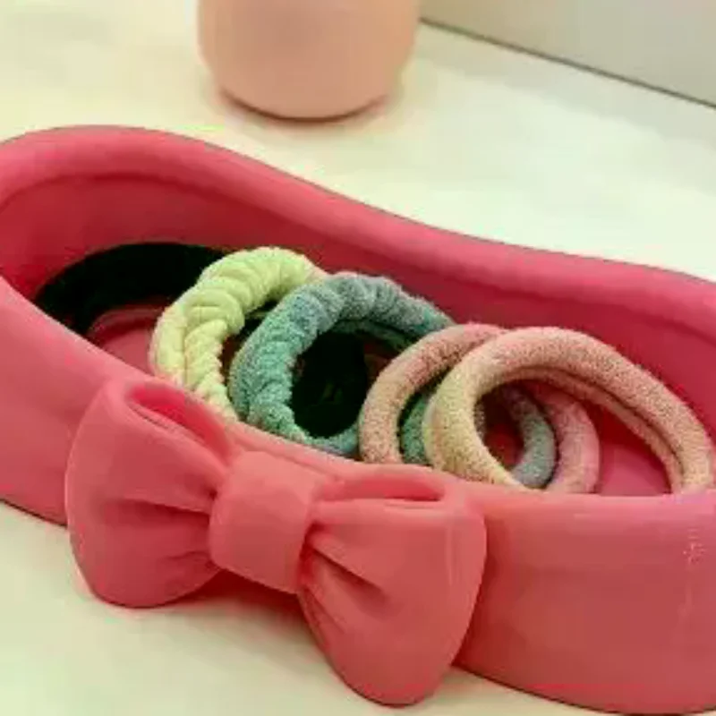 1Pcs Cute Bow Bathroom Desk Organizer Pink Makeup Desk Tray Cute Toothbrush And Skincare Storage Box