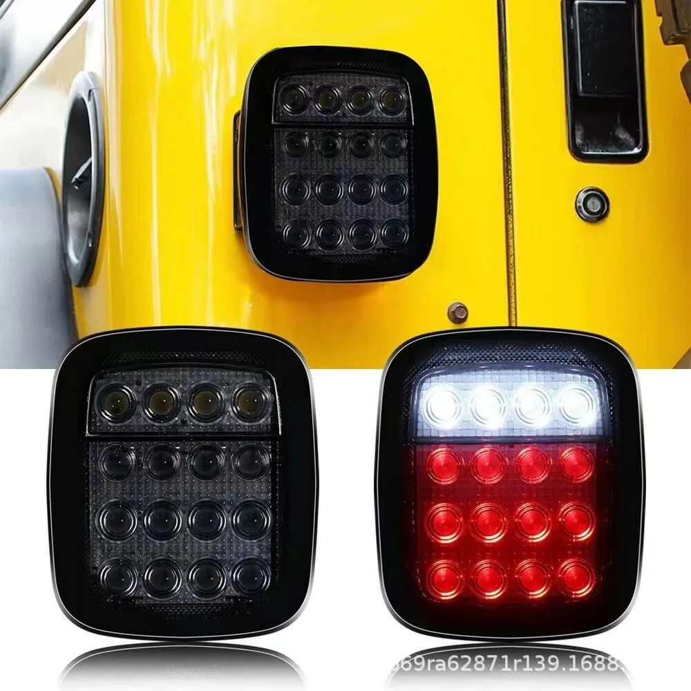 2 pçs 16 leds universal lanterna traseira de freio luz reversa para jeep wrangler yj tj cj jk caminhão reboque caravanas lâmpada traseira