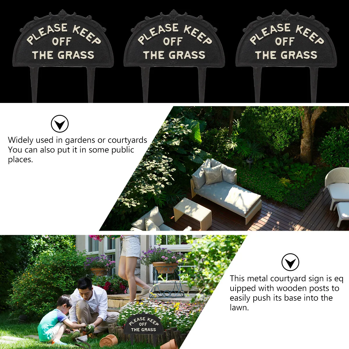 Grass Warning Sign Sturdy Solid Iron Lawn Sign Stakes Easy Insert Garden Decoration No Step Area Outdoor Use Garden Decoration
