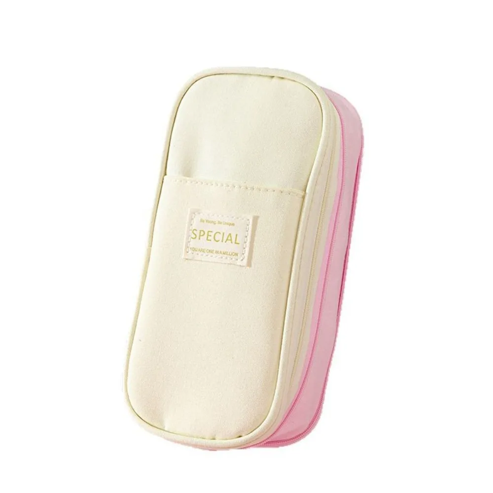 

Polyester Simple Student Pen Bag Color Blocked Stretchable Storage Pencil Bag Diagonal Large Capacity Macaron Pencil Case