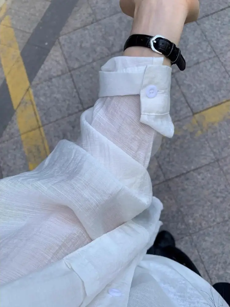 

Ladies' Loose Fit Long Sleeve Sun Protection Shirt Thin White Spring Summer New Style Micro See through Open Cardigan Coat
