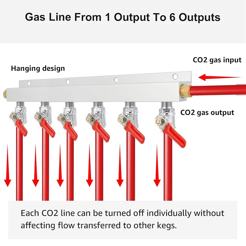 6 Output / 6 Way Gas Manifold Gas Line Splitter Co2 Distributor With Check Valves 5/16