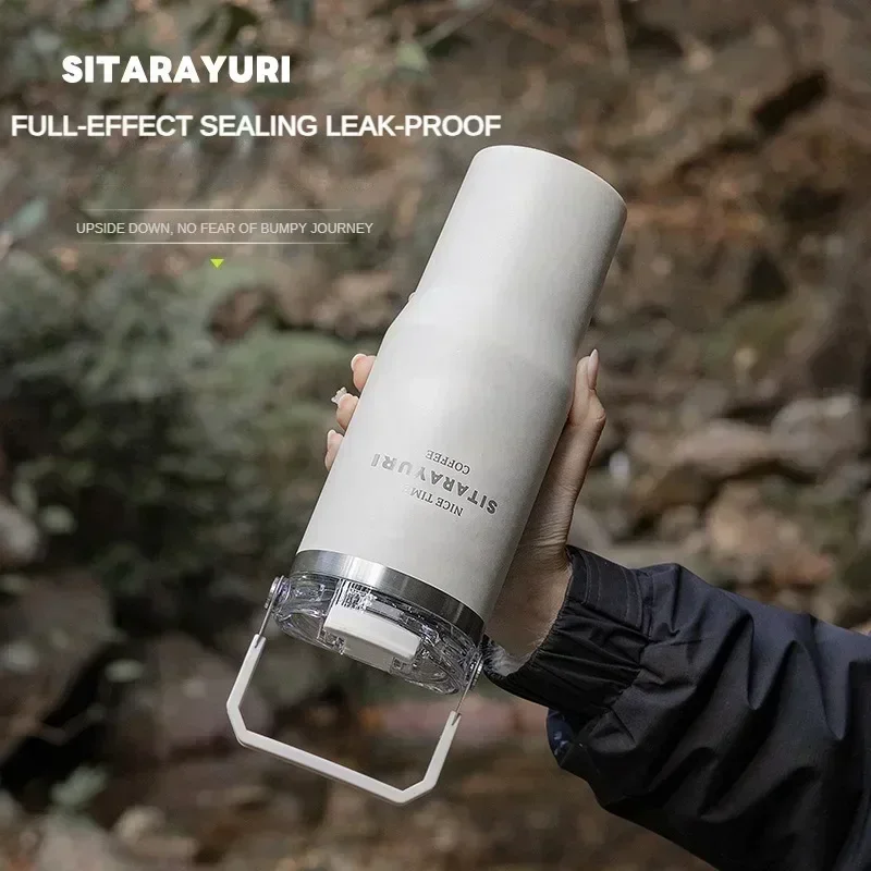 Stainless Steel Tumbler with Straw Insulated Thermos Coffee Cup with Handle Water Bottle Travel Car Cups Copo Termo 30oz