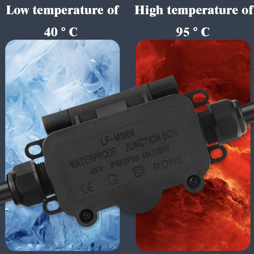 IP68 Waterproof Junction Box 2-Way Cable Outdoor Waterproof Connector 7-10mm