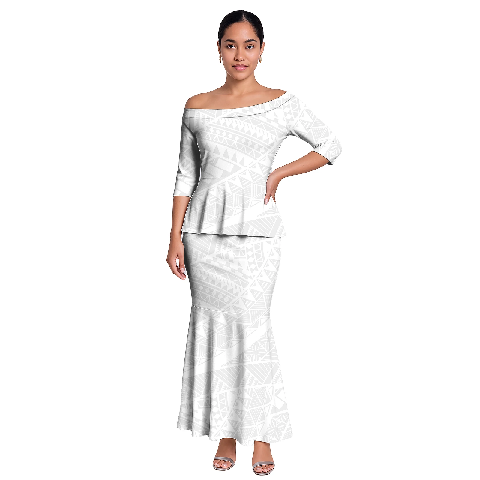 

Luxury Design Samoan Puletasi Drop Shipping Polynesian Fijian Tapa Print Islander Style Dress Sets Minimum Order Quantity
