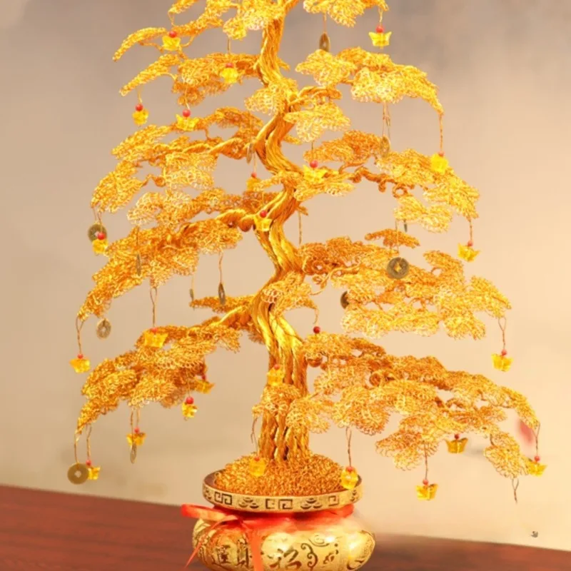 Árvore da fortuna pura tecida à mão, árvore de dinheiro, artesanato, decoração de casa, inauguração