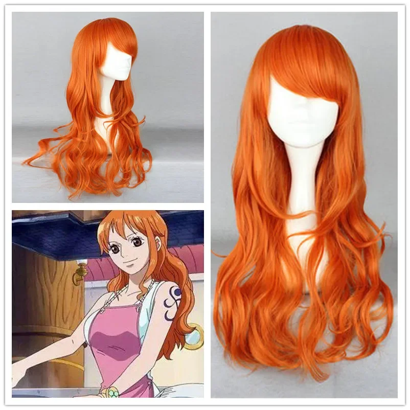 Japanese anime women Nami cosplay wig Nami Orange long wavy hair Party role play orange wig costumes