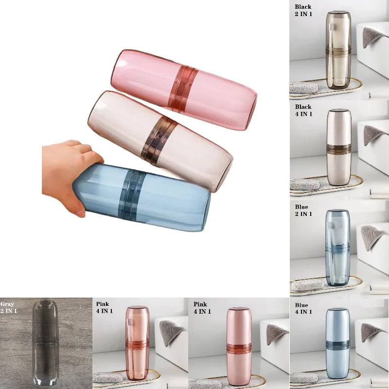 2/4 كوب صندوق تخزين فرشاة الأسنان المحمولة كأس غسول الفم معجون الأسنان حامل أدوات الزينة لوازم السفر منظم الحمام المدمج