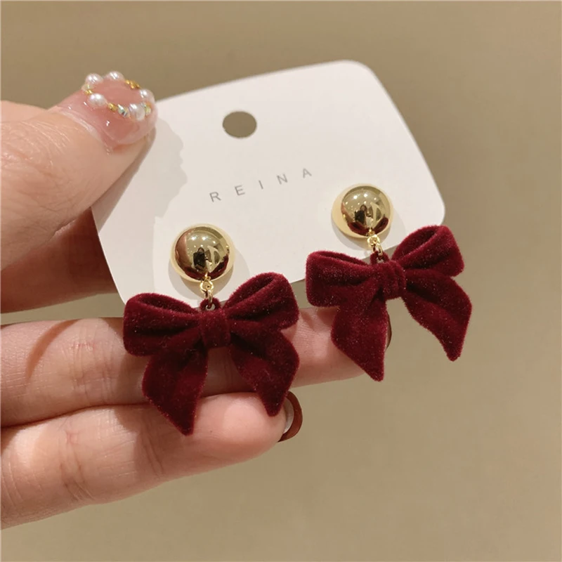 1Pair Vintage Black Flocking Earrings Geometric Bowknot Stud Earrings For Women Fashion With Jewelry Accessories