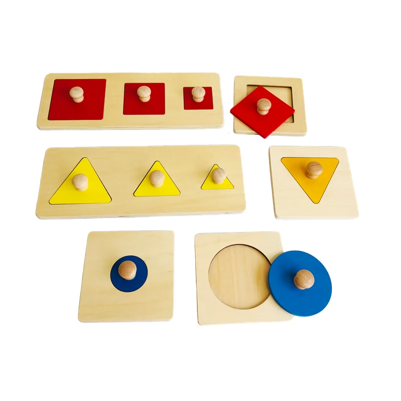 Geometric Shape Cognition Montessori Infant Toddler Toys Wooden Puzzle W/ Knob Hand-Eye Coordination Practice Matching Game