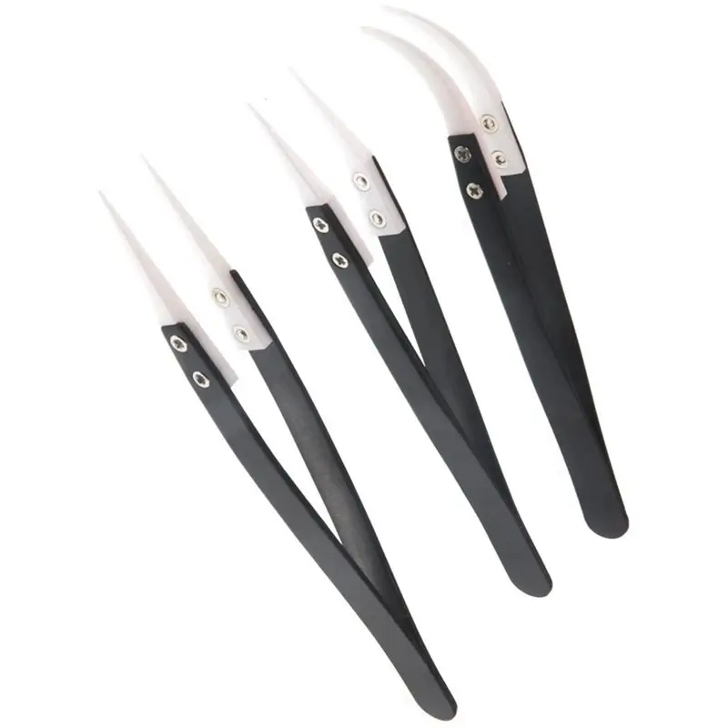ABLJ 6Pcs Tweezers With Black Handle Corrosion-Resistant Insulation Maintenance And Clamping Tools