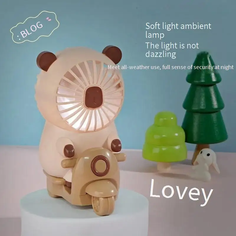 Cartoon Motorcycle Small Fan LightUSBRechargeable Cute Pet Portable Handheld Fan