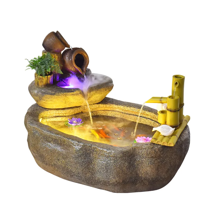 New Chinese outdoor rockery flowing water fountain courtyard garden balcony landscape water wheel lucky fish pond
