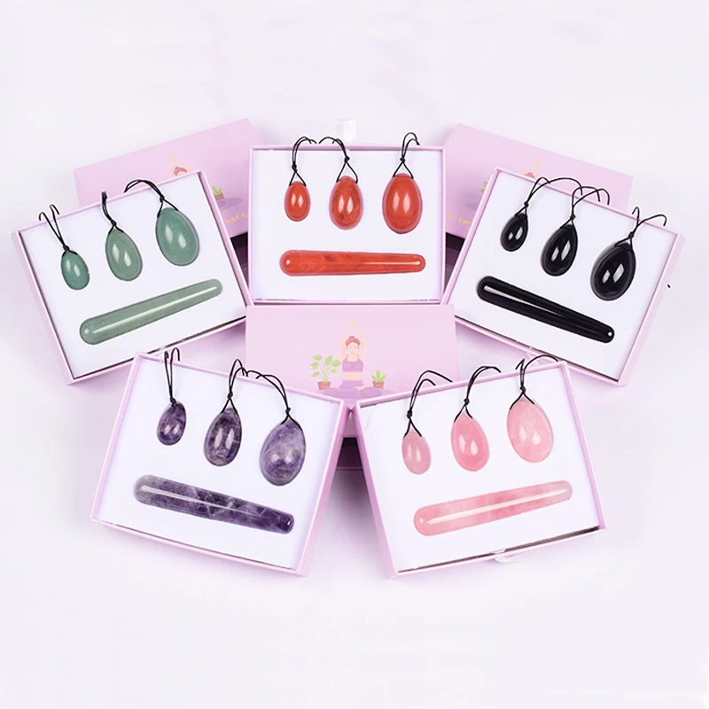 Wholesale Drop Shipping Drilled Yoni Egg Set 4pc Box Natural Jade Yoni Wand Kegel Exerciser Massage Healty Tools Gift For Wife