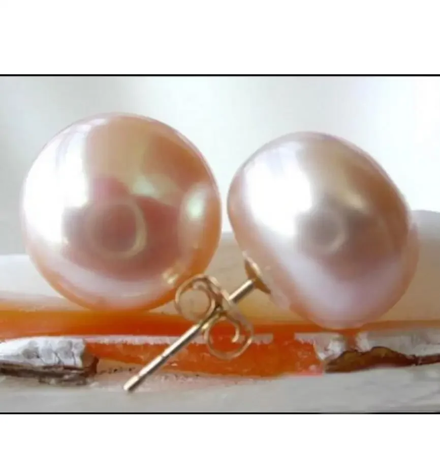 

Fashion jewelry PINK natural AAA 12-11mm South Seas pearl earrings with 14 k