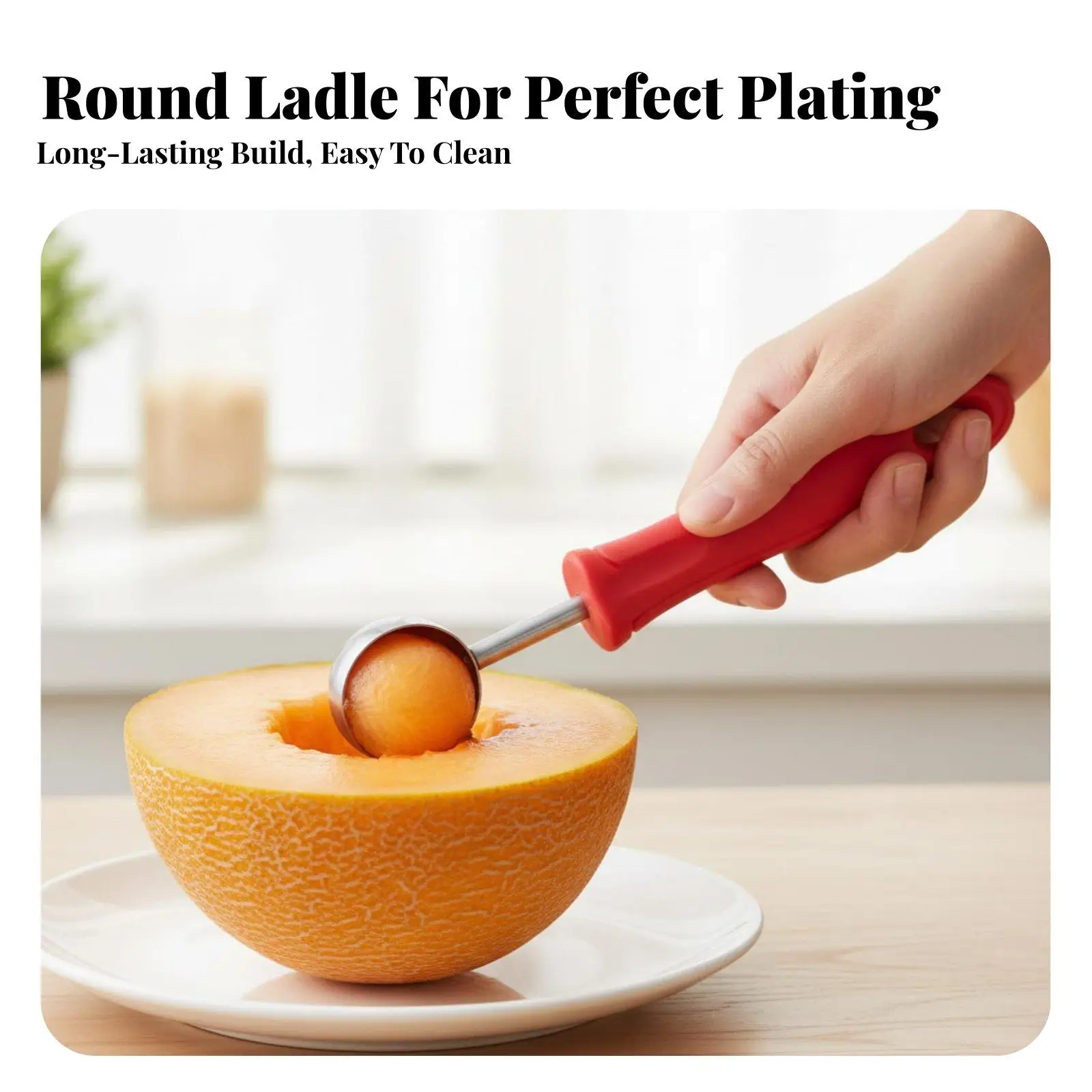 Heavy Duty Industrial Scoop Stainless Steel Melon Baller for Watermelon Cantaloupe with Non Slip Handle for Professional Kitchen