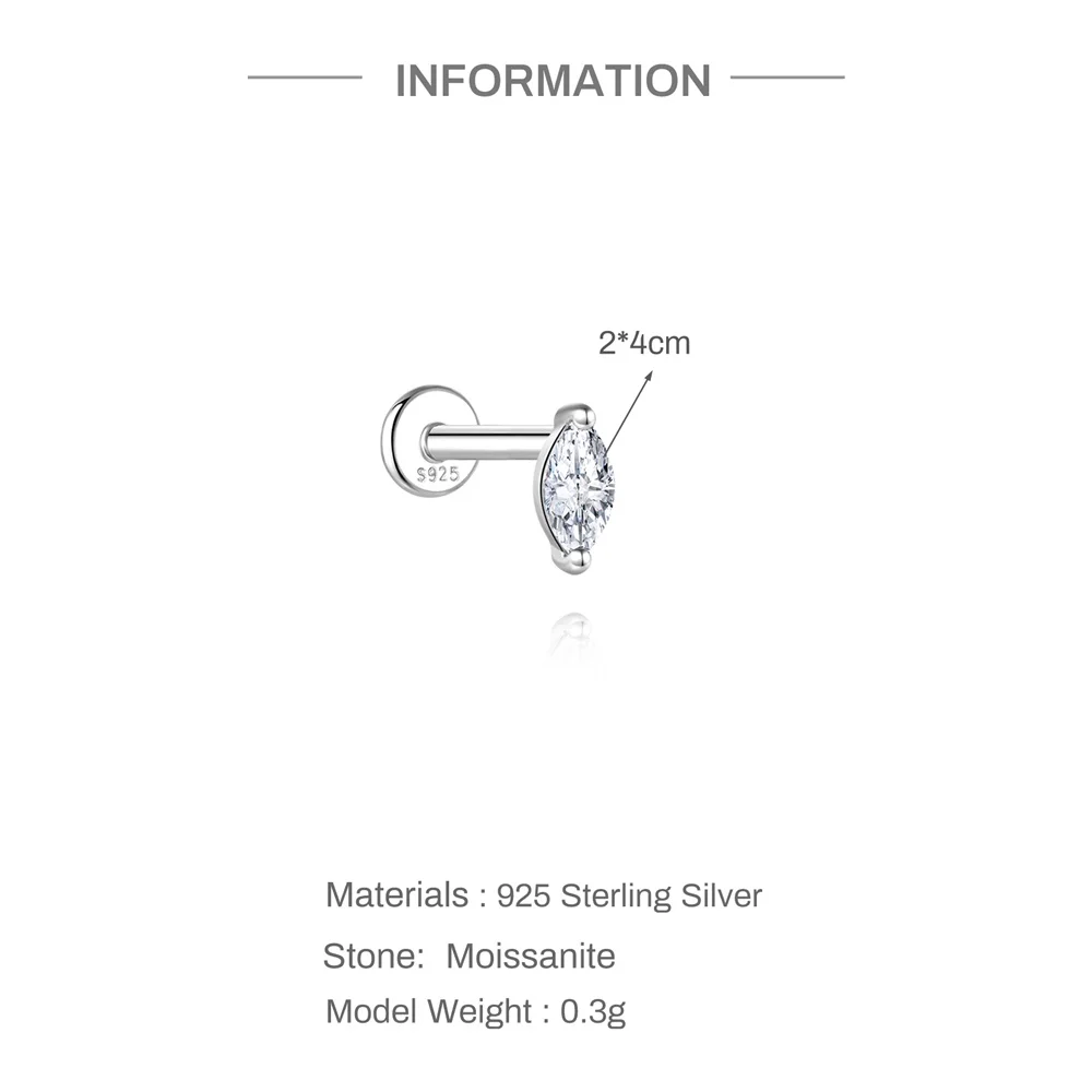 CANNER 925 Sterling Silber Nieten-Zirkon-Ohrstecker mit flachem Kopf für Damen, geometrischer Pferdeaugen-Partyschmuck, Geburtstagsgeschenke