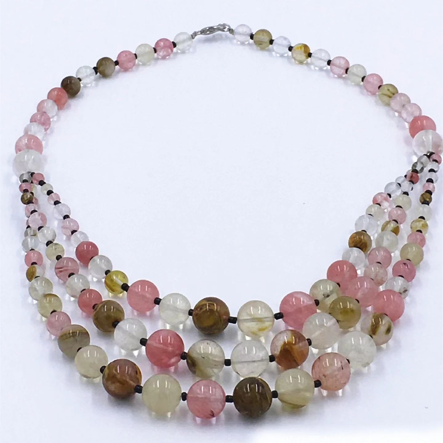 Popular Necklace 4-12mm 3 Layer Natural Stone Watermelon Crystal Beads Strand For WomenJewelry Multi-layer Banquet Party Collar