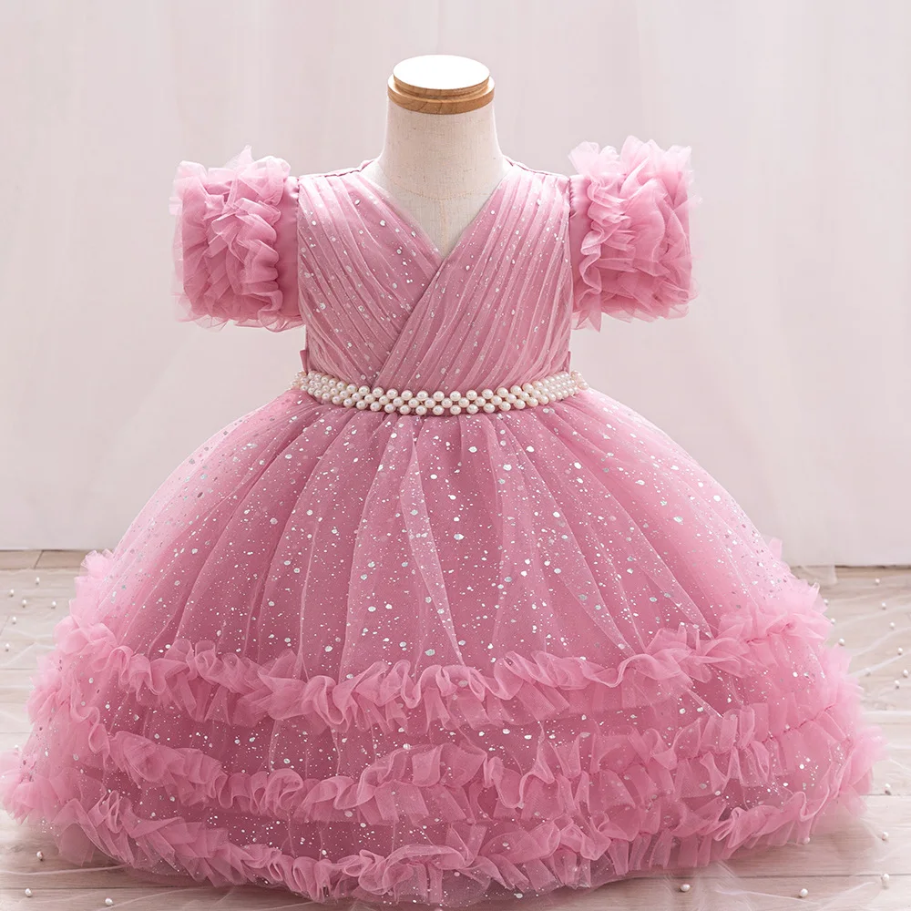 HETISO Baby Girl Sparking Dresses Dots Wedding 1st Birthday Party Gown for Kids Children Formal Evening Christmas