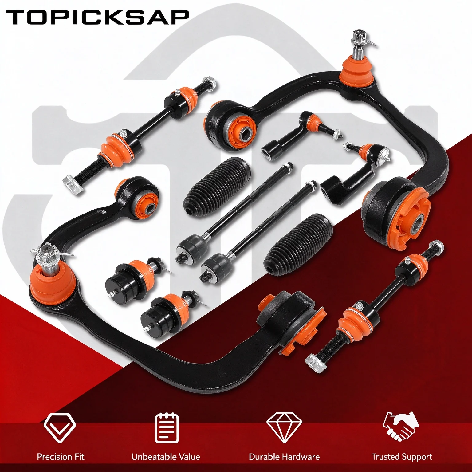 TOPICKSAP 12Pcs Front Upper Control Arm w/Ball Joint Suspension Kit for Ford F-150 4WD 2009-2014 Excluding Raptor Replacement