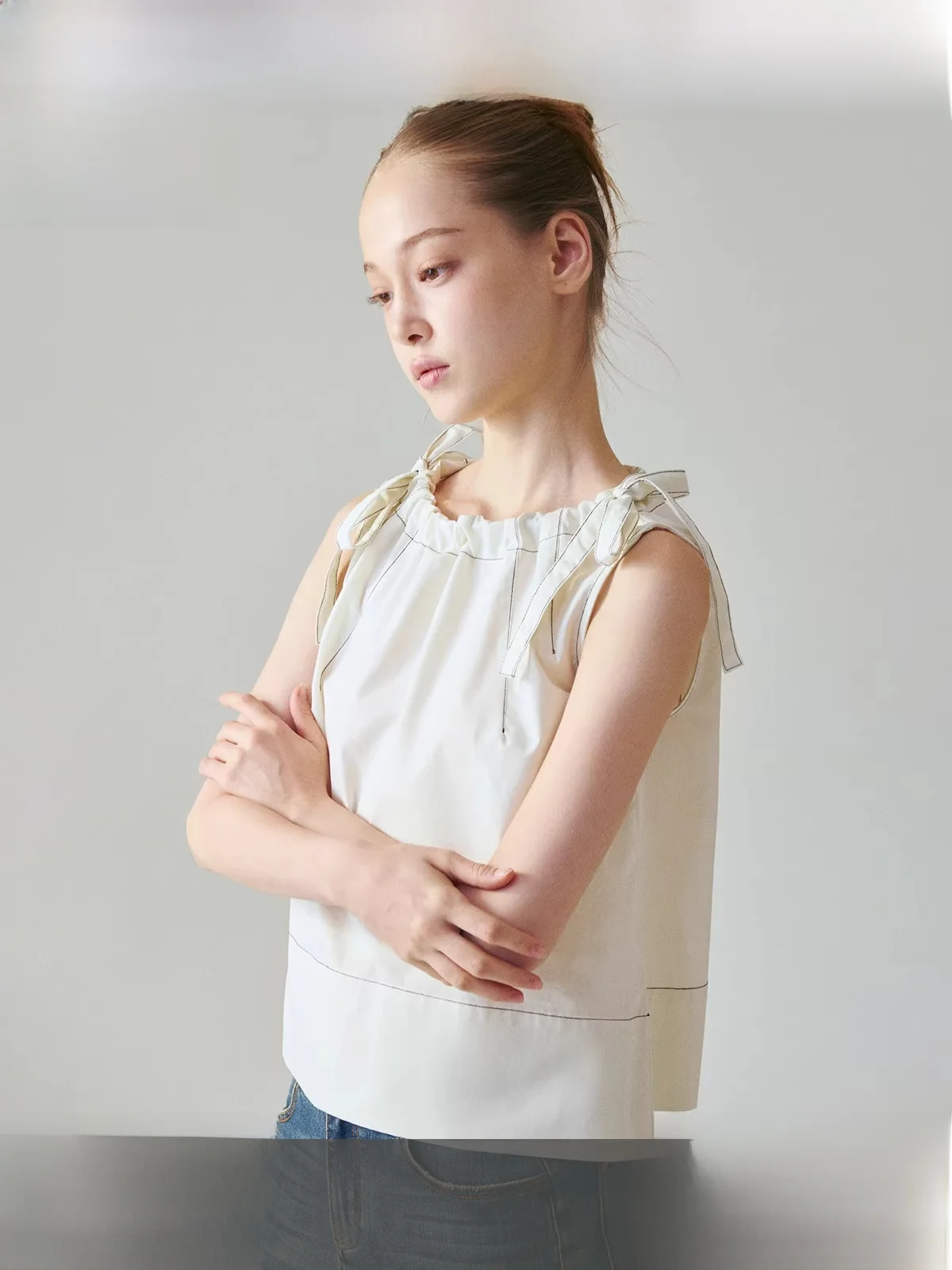 

Fano Color Blo Contrast Stitch Svel irt Strap Vest Women's Summer New Sle Loose Fit Cotton Nylon Blend Casual Wear