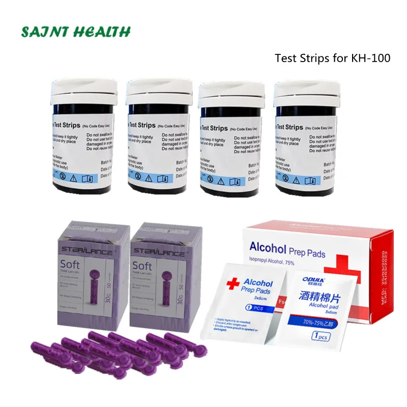 Medical Blood Glucose Test Strips and Lancets and Alcohol cotton pads- For KH-100 Blood Glucose Meter (No Meter)