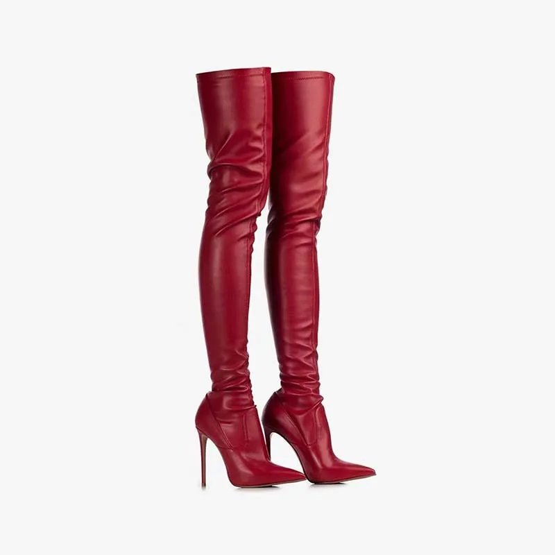 Red Pointed Sexy Stiletto Elastic Slim Boots Woman Winter 2025 Slim Black Over-The-Knee Boots Brown Super Long Women's Shoes