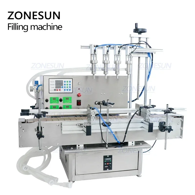 ZONESUN ZS-DTPP4E อัตโนมัติสี่หัวโต๊ะ PNEUMATIC เติมเจลโลชั่นเครื่องดื่มปั๊ม Peristaltic Liquid Filling Machine