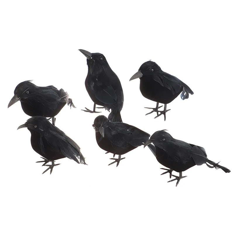 Small Simulation Fake Bird Realistic Halloween Black Crow Model Ornament Simulation Bird Home Decoration Animal Creepy Toy