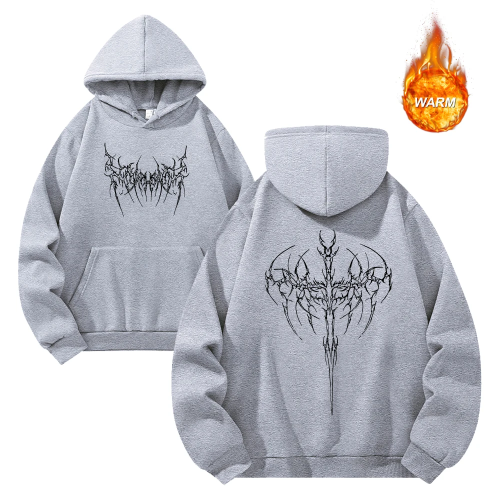 Men's Trendy Thorn Print Hooded Sweatshirt Loose Fit Thickened Sweatshirt For Autumn And Winter Suitable For Everyday Commute
