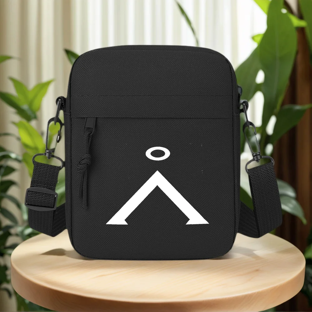Halo above angled white shape Men Crossbody Bag Single Shoulder Women Cartoon Anime Film Printing Design Unisex