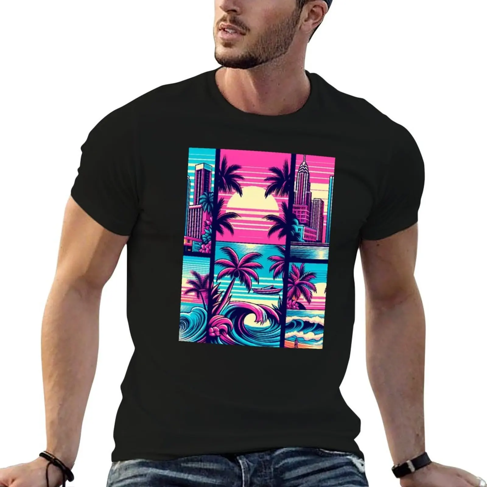 

Miami summer Beach tee T-Shirt man t shirts cotton man t shirts graphic anime t shirts oversize T-Shirt