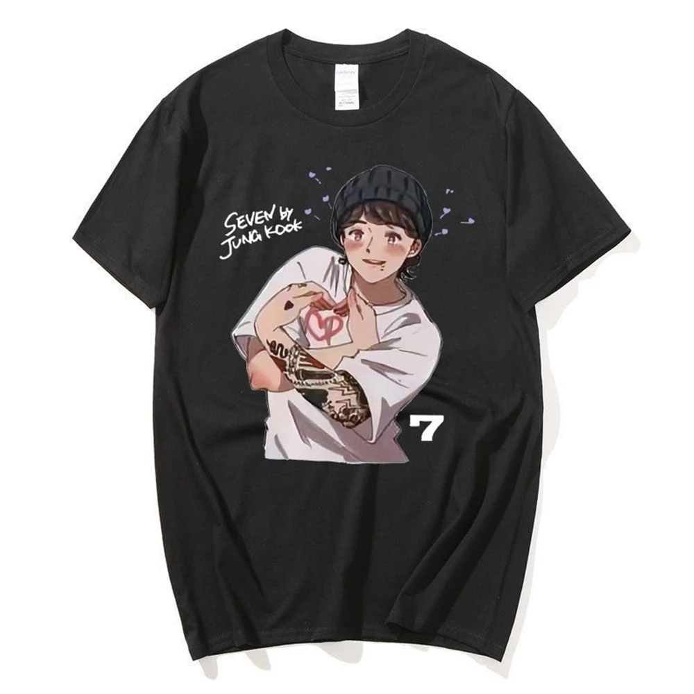 Casual Women\'s T-shirt KPOP SEVEN 7 JUNG-KOOK Female Short Sleeve Summer Harajuku Fashion Couple Kawaii Cartoon Print Tee Top