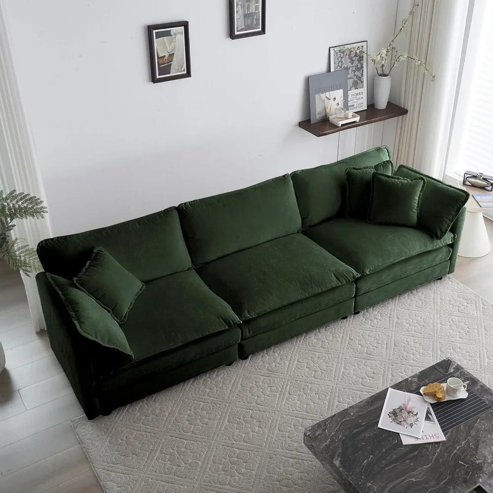 

Зеленый модульный секционный диван 111,5 дюйма, 3-местные большие секционные диваны для гостиной, большой диван-облако из синели