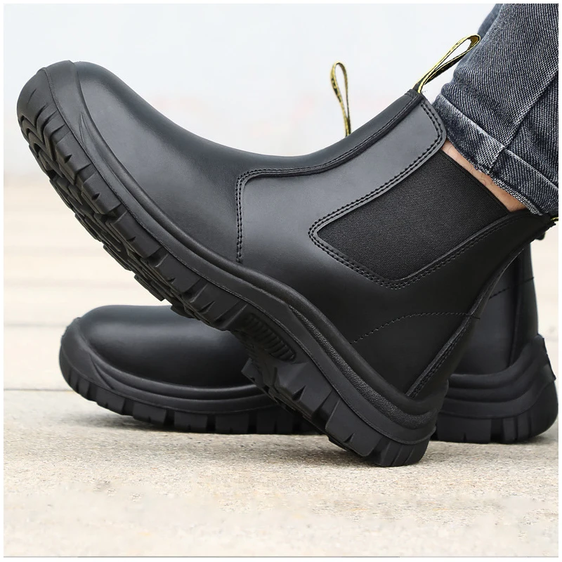 big size men fashion steel toe caps working safety boots cow leather welding shoes worker chelsea boot security ankle botas safe