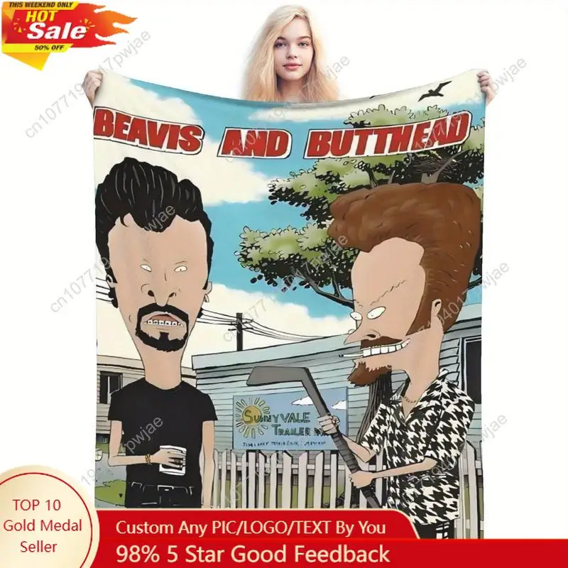 

Beavis and Butthead Character Flannel Blanket Durable comfortable fabric for all seasons perfect for sofas beds Custom blankets
