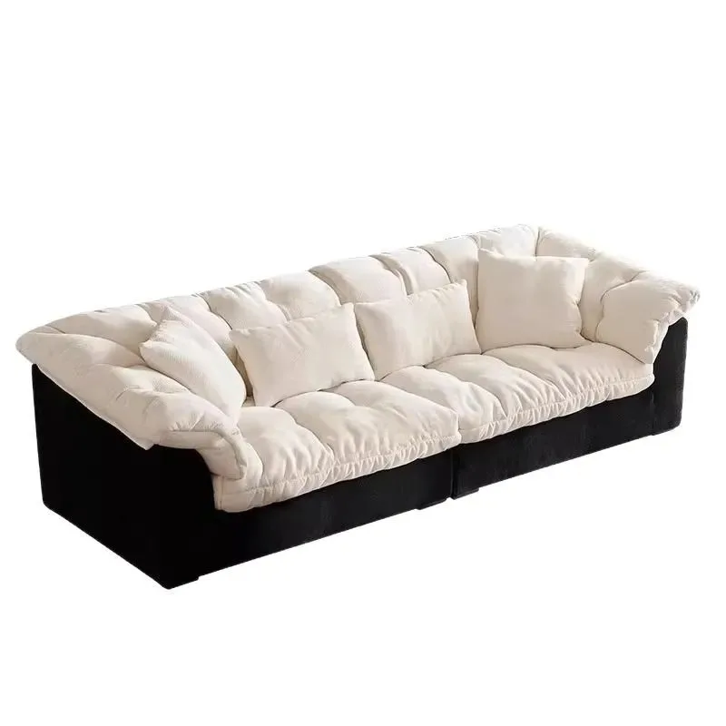 

Wabi sofa living room straight row black and white color matching French lazy wind chenille cloud fabric sofa