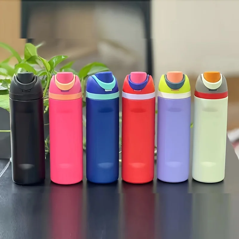 

24oz Insulated Stainless Steel Water Bottle With Spring Cap -Leakproof, Portable For Cycling, Sports, Fitness, Hiking Camping