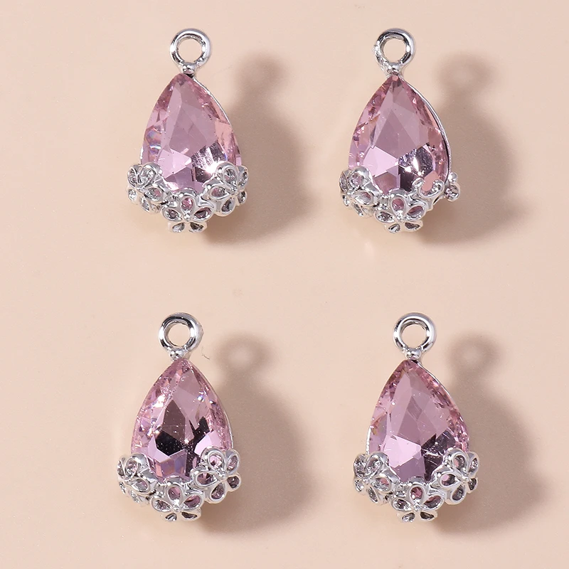 10 Stück luxuriöse Statement-Charms mit großem Zirkon, Wassertropfen, Vintage-Blumen, königlich glänzende Kristall-Anhänger für die DIY-Schmuckherstellung – Detail 3