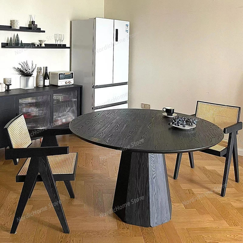

Nordic Wabi-Sabi Dining Tables France Solid Wood Minimalism Vintage Round Table Kitchen Dining Room Furnitur Tavoli Pranzo FYDT