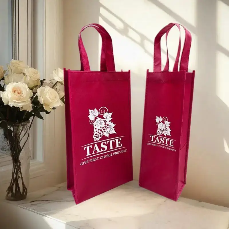 Bolsa de regalo impermeable para cerveza y champán no tejida, botella de rama individual/doble de Color, botella de vino tinto, bolsas de embalaje con asa manual