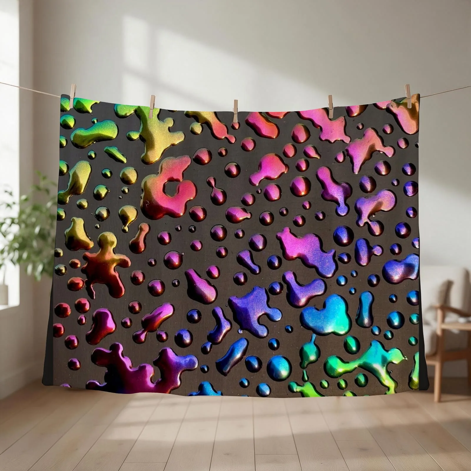 Oil Slick Raindrops Throw Blanket couch cozy soft plush fuzzy picnic outdoor blanket