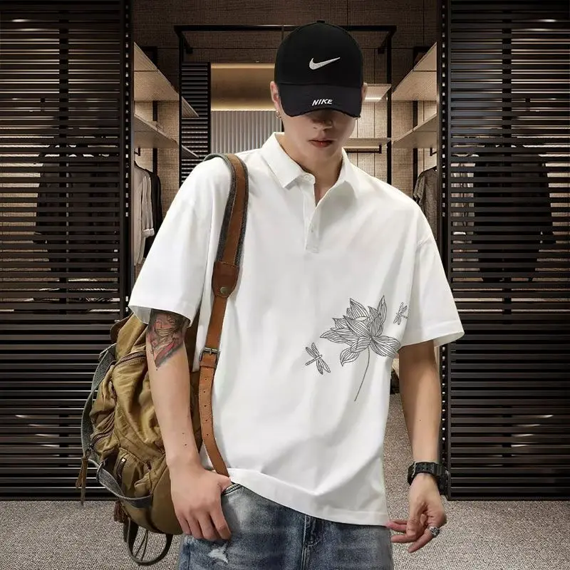 

Men's Clothing Summer New Arrival Lightweight Stylish Shirt Collar Polo Shirt Short Sleeve T-Shirt Trendy Loose Cotton